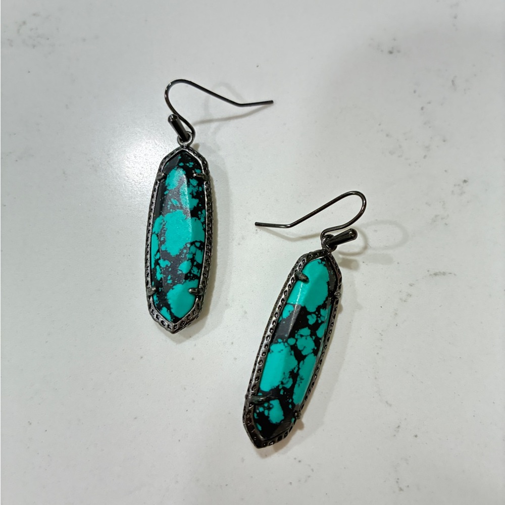 Kendra Scott Variegated Teal Magnesite and gunmetal earrings